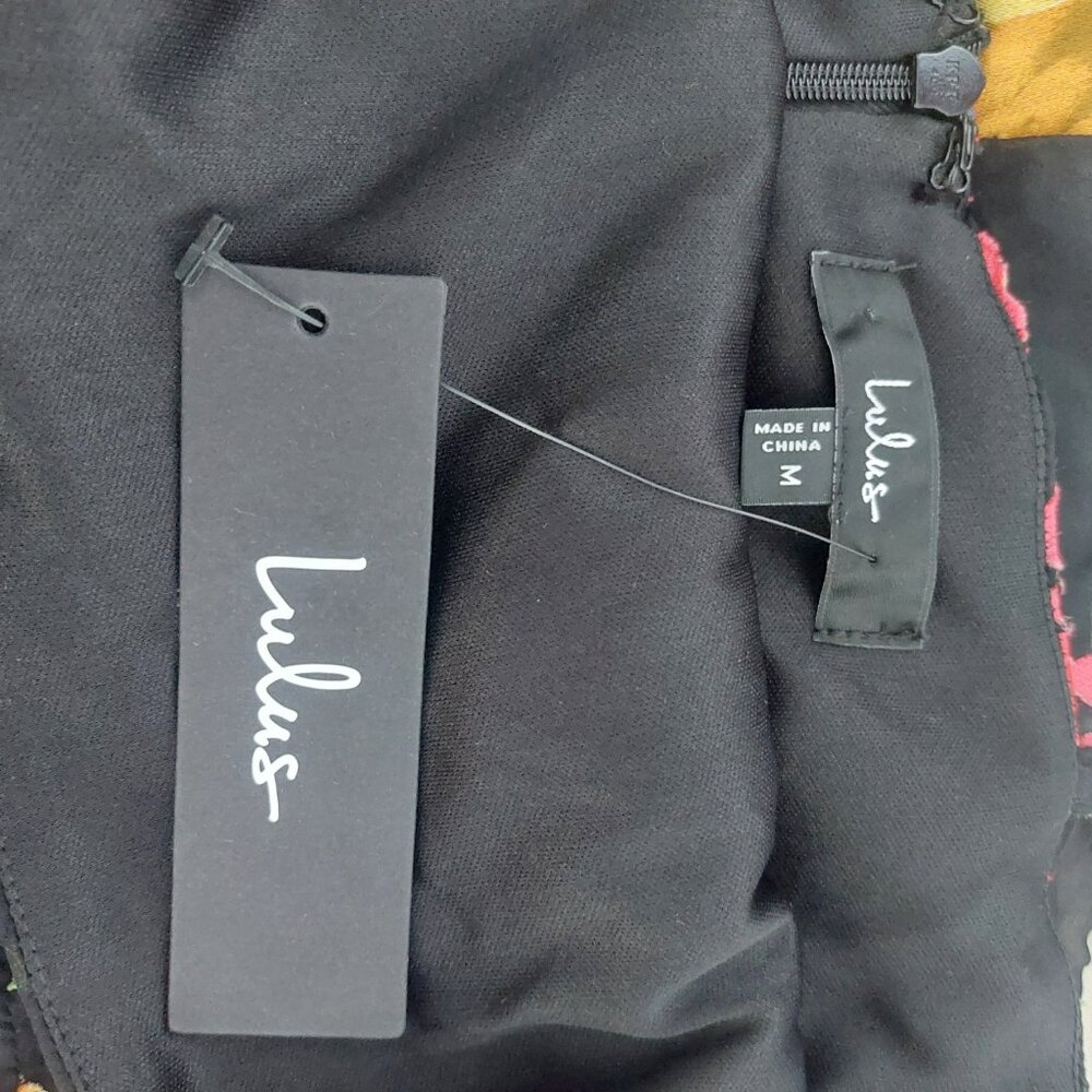 Lulus Black Floral Burnout Sleeveless Midi Cocktail Dress Medium Date Night NEW - Picture 8 of 12